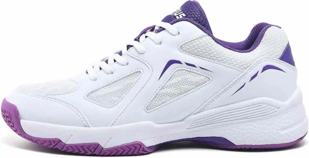 LEFUS Women's Pickleball Shoes featuring anti-torque stability, breathable mesh upper, cushioned midsole, non-slip rubber outsole, and lightweight design for volleyball players.