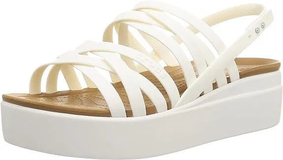 Comfortable Crocs Brooklyn Strappy Low Wedge sandals for Morton's Neuroma, with LiteRide foam, supportive heel cups, and adjustable straps for all-day wear.