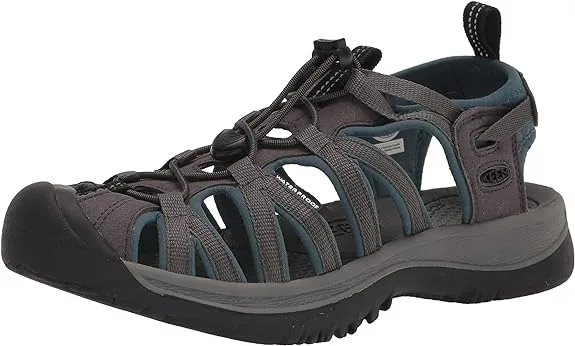 KEEN Women's Whisper Closed Toe Sports Sandals - Polyester webbing uppers, elastic lacing, cord locks, patented rubber Toe Guards, EVA midsoles, nonmarking carbon rubber outsoles.