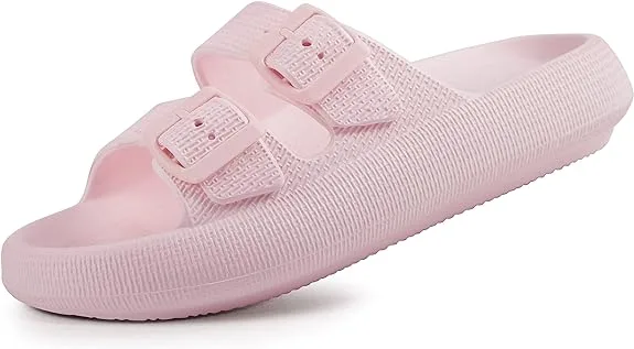 Lightweight Pillow Slippers for Women with EVA Sole and Trendy Double-Buckle Detailing. Comfortable, Stylish, and Versatile walking shoes for neuroma
